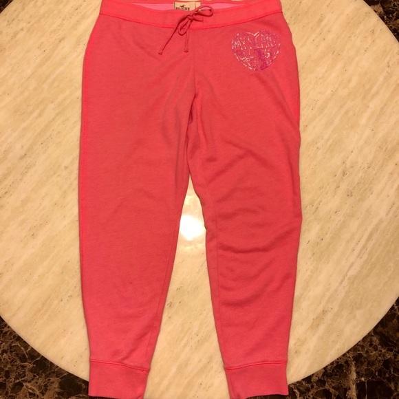 Hollister Pink Heart Sweatpants L - Picture 1 of 5